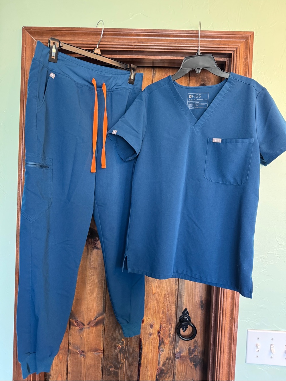 Figs Women's Navy Scrub Set with Orange Drawstring